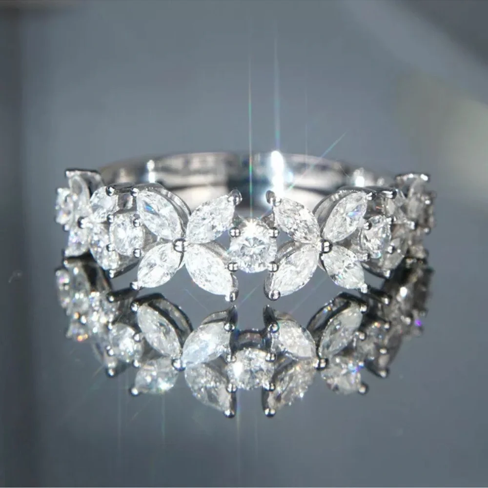 Gorgeous Flower Jewelry Cubic Zirconia 925 Silver Rings Women's Gifts - Picture 1 of 3